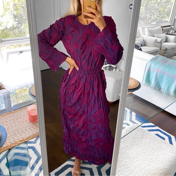 💜 ZARA BOHO PURPLE PINK JACQUARD LONG SLEEVE SIDE TIE MAXI DRESS! - Picture 2 of 16